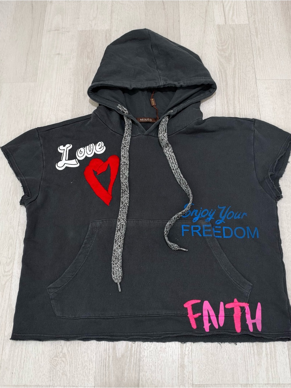 Mixed Dark Women’s Grey Graphic Sleeveless Hoodie size P